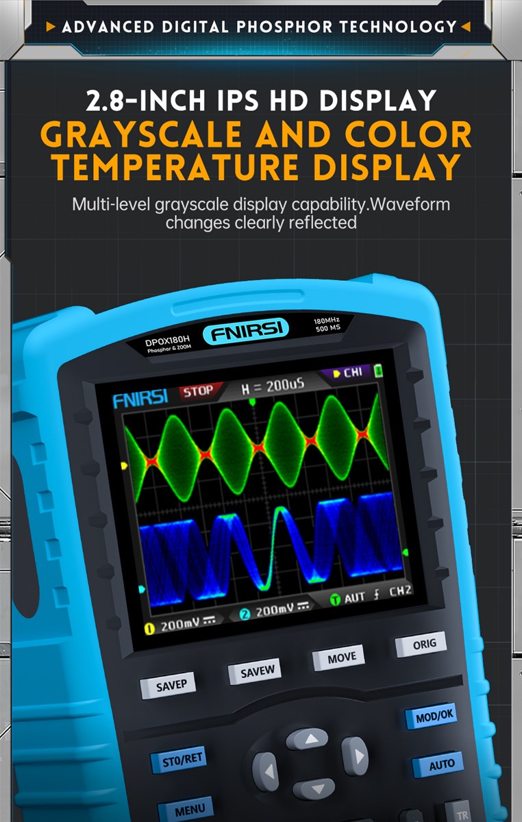 FNIRSI DPOX180H Handheld Phosphor Digital Oscilloscope 180MHz Dual Channel 20Mhz Signal Generator