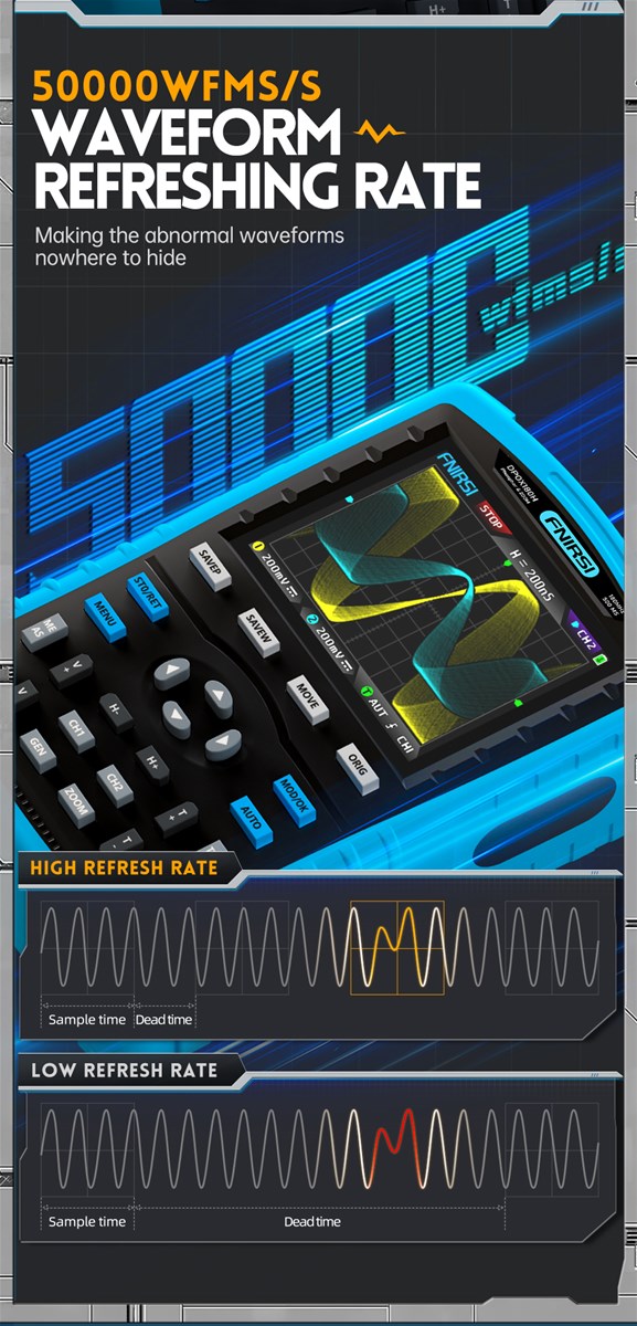 FNIRSI DPOX180H Handheld Phosphor Digital Oscilloscope 180MHz Dual Channel 20Mhz Signal Generator