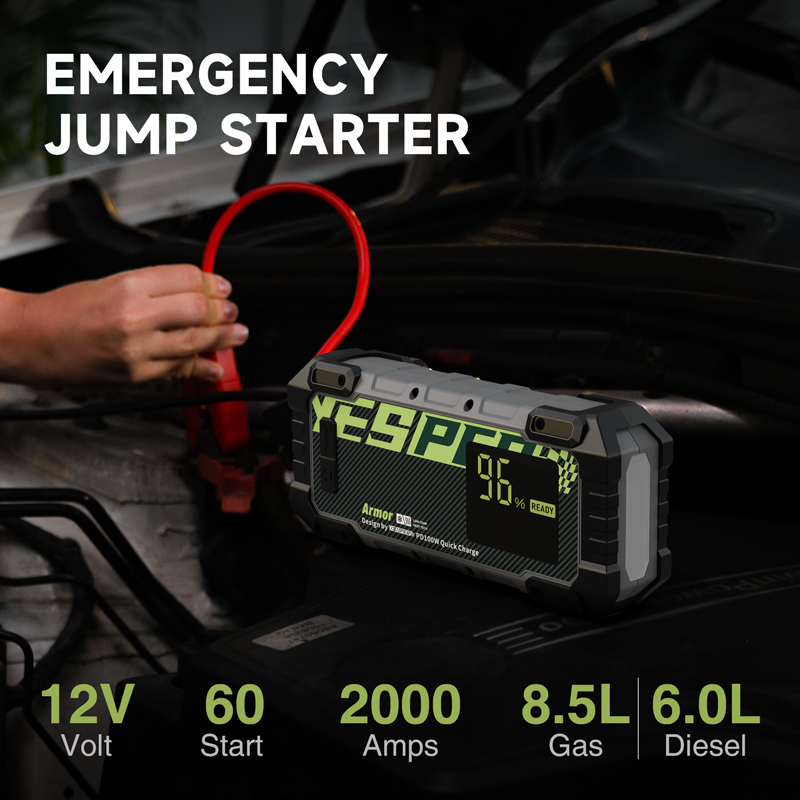 Yesper Best Sale car battery 12V 74Wh Emergency Jump Starter with LCD Screen