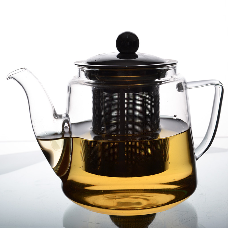 Borosilicate glass teapot with stainless lid and infuser strainer