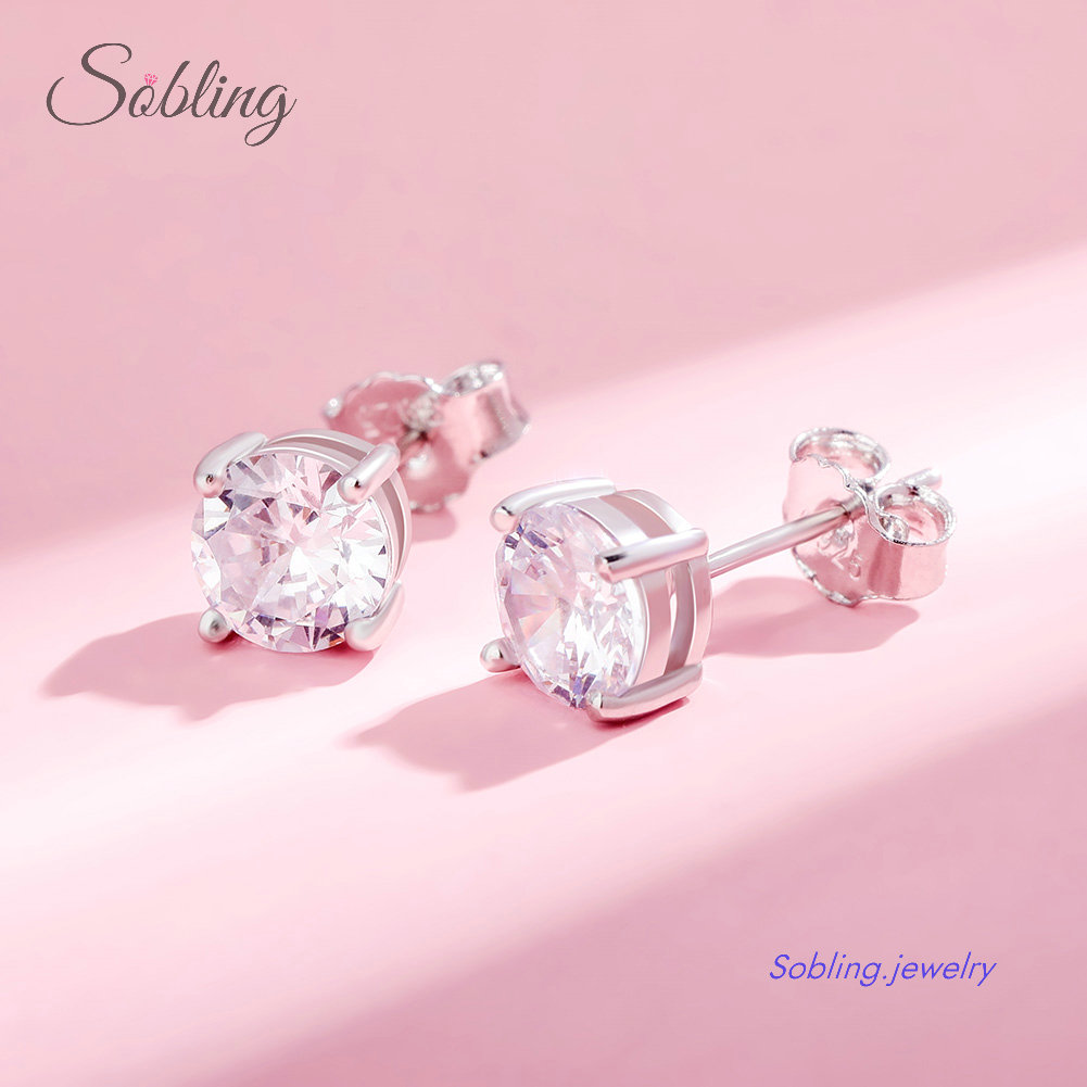 Sobling 468MM Round brilliant CZ Stud Earrings 925 Sterling Silver Hip Hop Fashion Iced Out Cubic Zirconia Jewelry whi