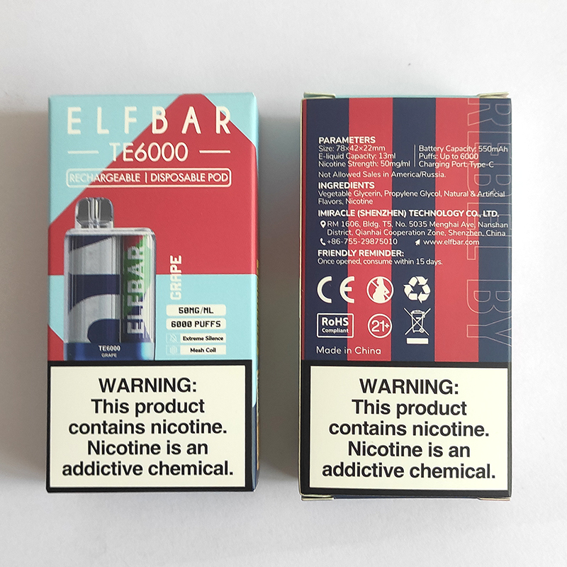 Original ELFBAR TE6000 Disposable Pod Device 550mAh Rechargeable 6000Puffs Disposables Vape Pen Pods Authentic ELF Bar