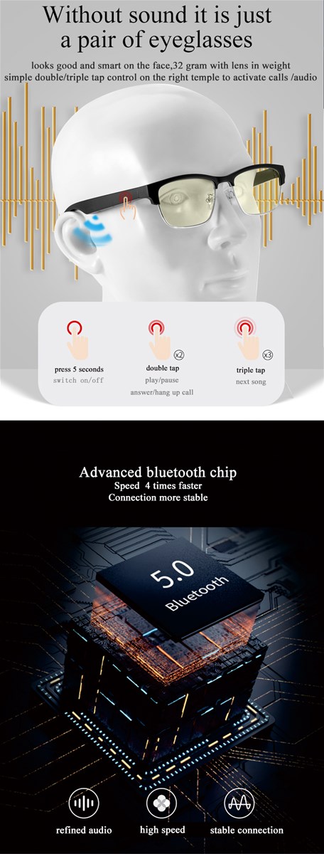 smart Bluetooth glasses listening music and phone calls anti blue light lenses sunglasses night vision lenses