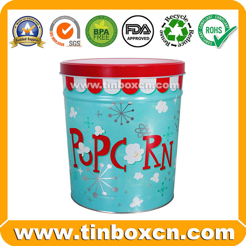 Customized food grade 35 gallon metal container popcorn tin with lid