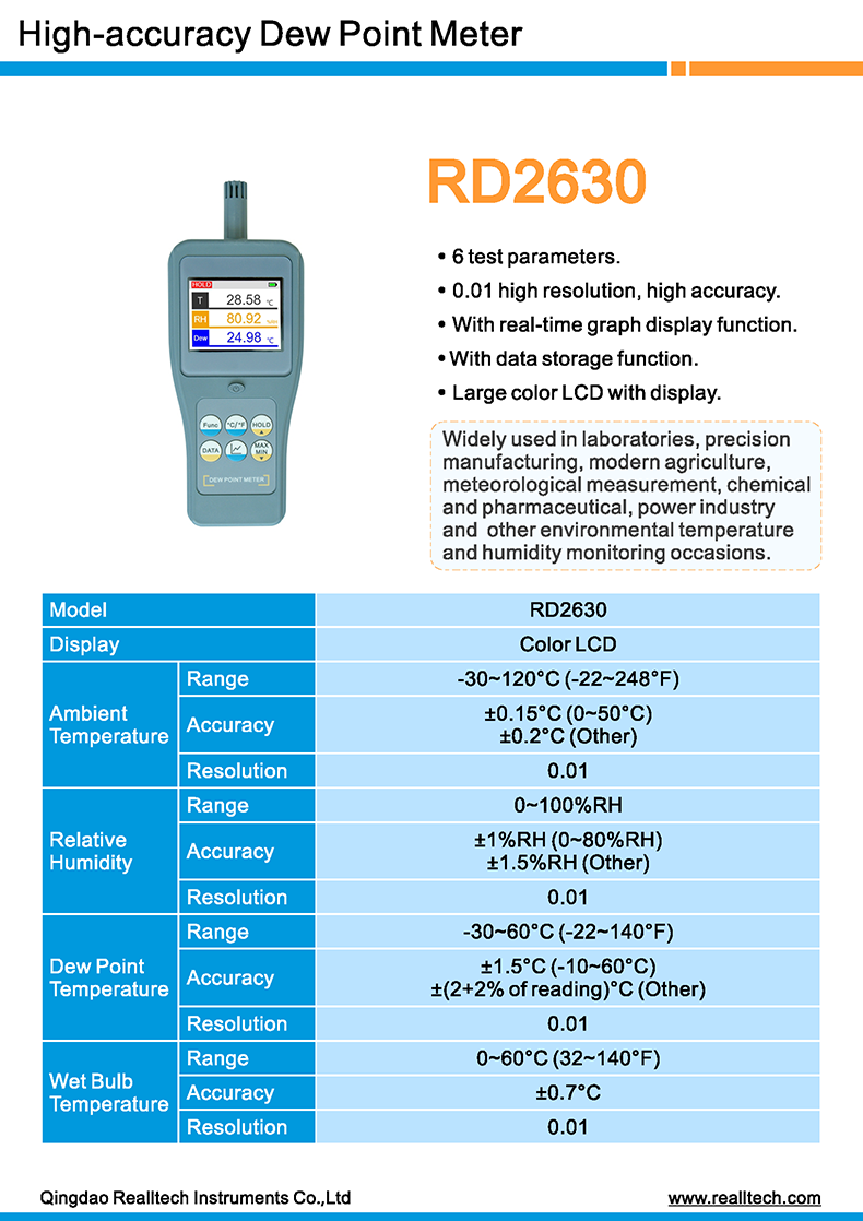 RD2630 Highaccuracy Dew Point Meter with Realtime Graph Display