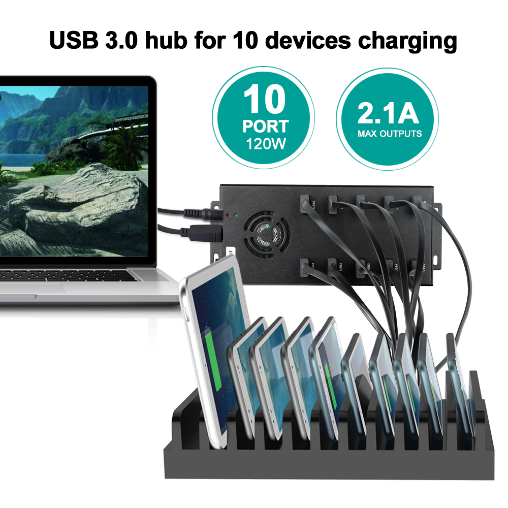 Sipolar A423 10 port USB hub 30 phone charging station kiosk splitter USB hub