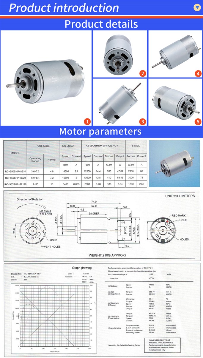 Brush RS 545 550 555 DC Motor Pure Copper Reliable