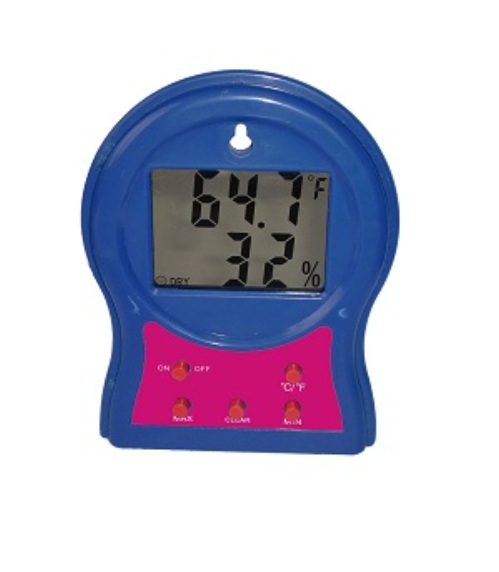 A wet thermometer that can be mounted on a table or wall and can display numbers