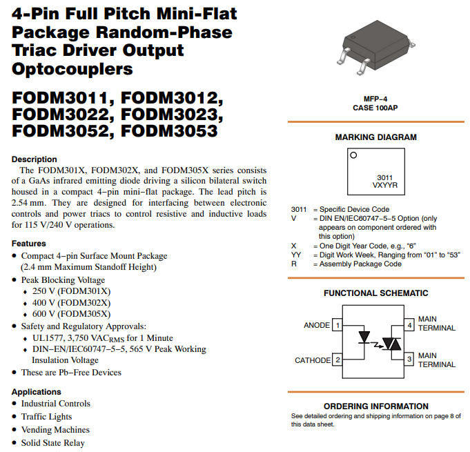 FODM3053R2V Onsemi Thyristor Output Optocoupler