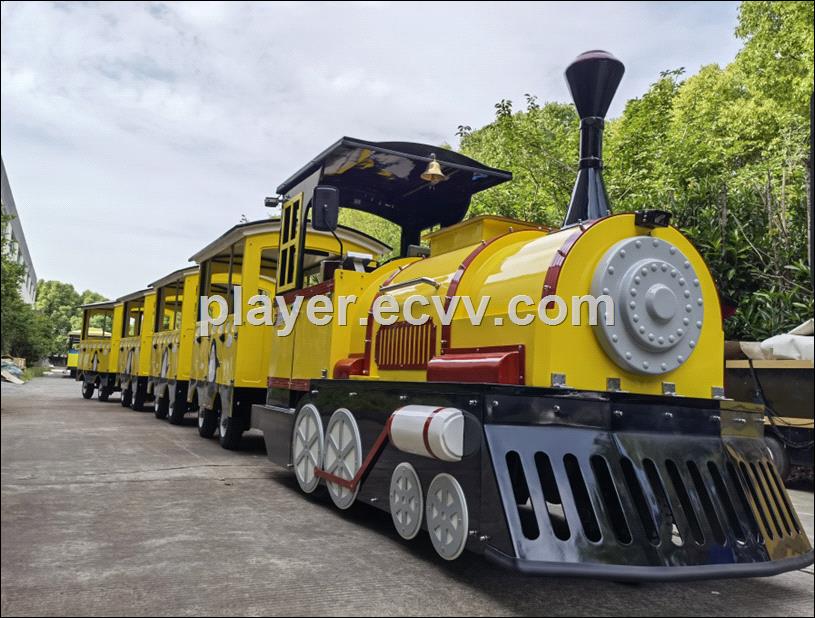 Tourist Sightseeing Yellow 4 Seats Per Wagon Outdoor Fun Amusement Equipment Trackless Train