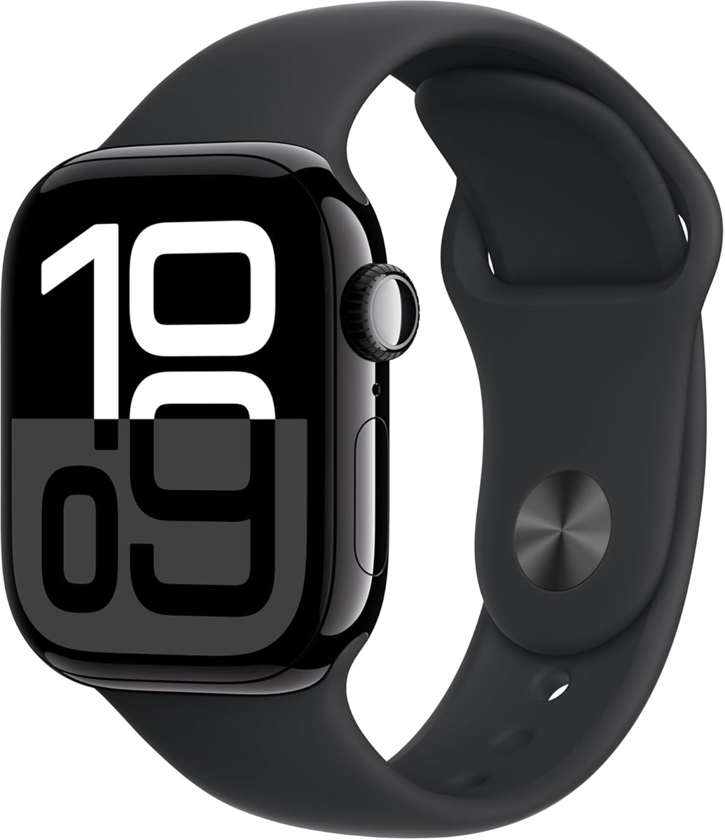 Apple Watch Series 10 GPS Cellular 46mm with Jet Black Aluminium Case with Black Sport Band ML Fitness Tracker