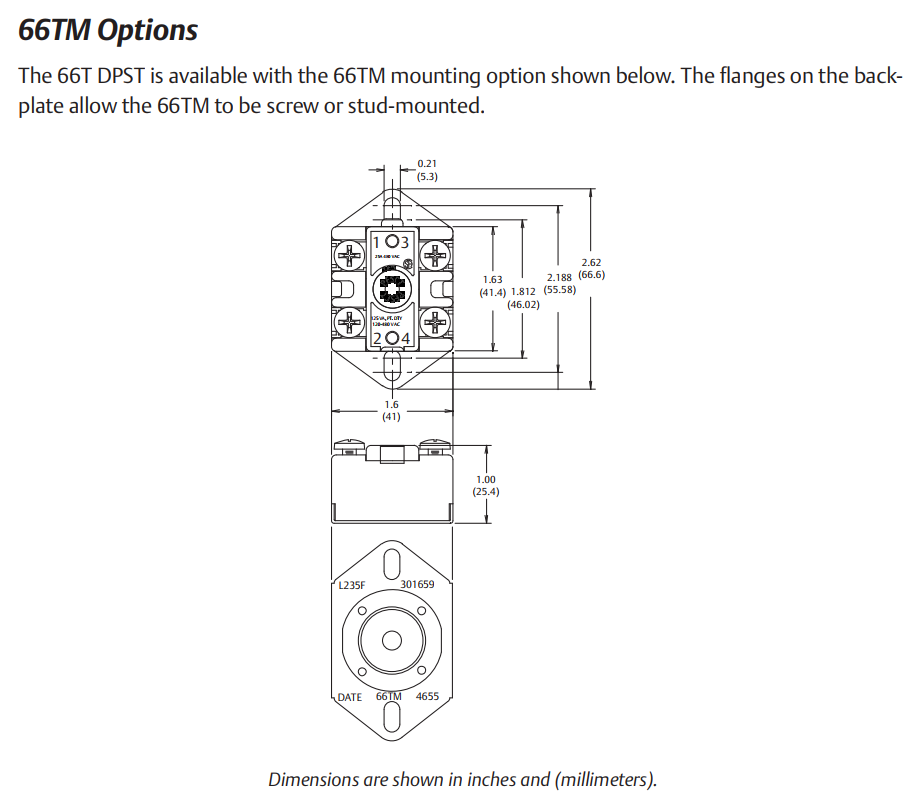 Water Heating 66T Manual Reset Bimetal Limit for ThermODisc