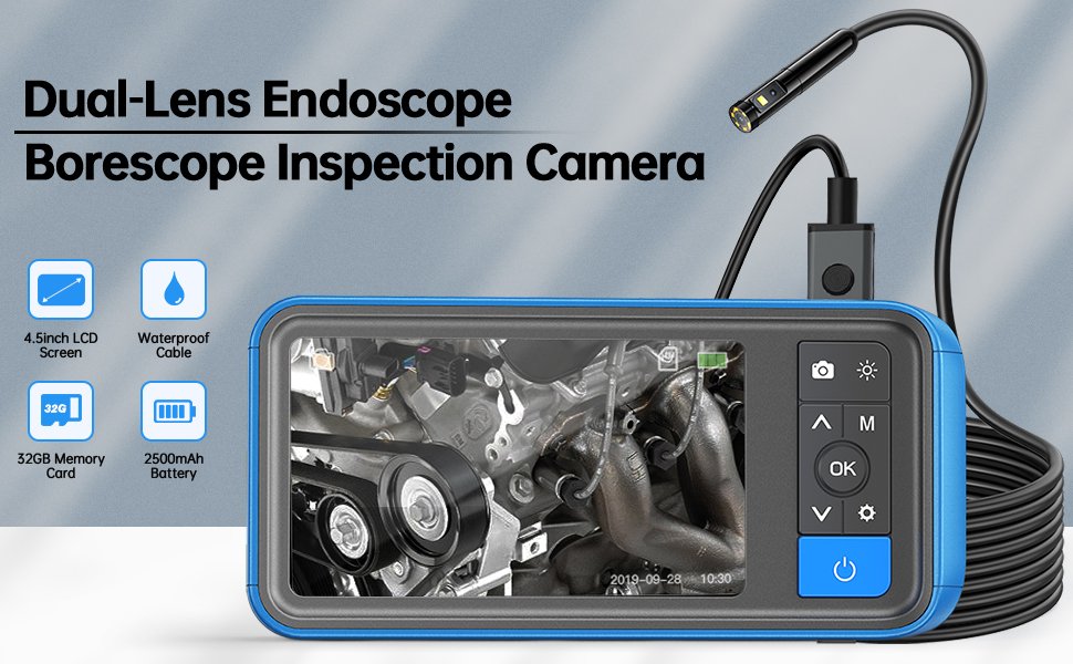Dual Lens Endoscope Camera with Light Teslong MS450 45 Automotive Inspection Snake Borescope Inspection Camera Scope