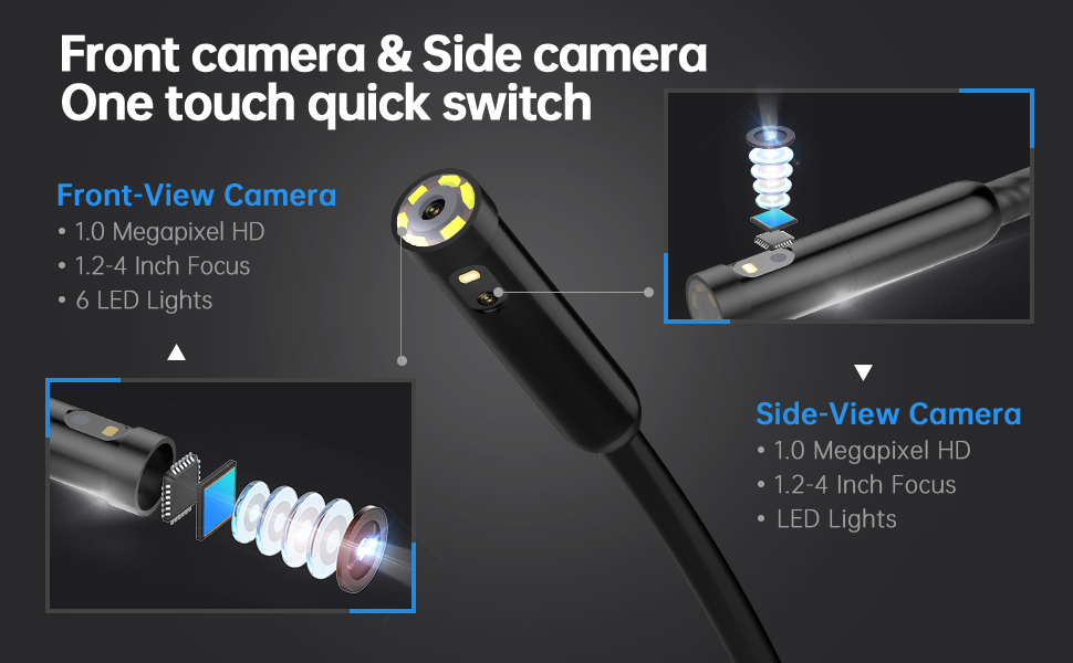 Dual Lens Endoscope Camera with Light Teslong MS450 45 Automotive Inspection Snake Borescope Inspection Camera Scope