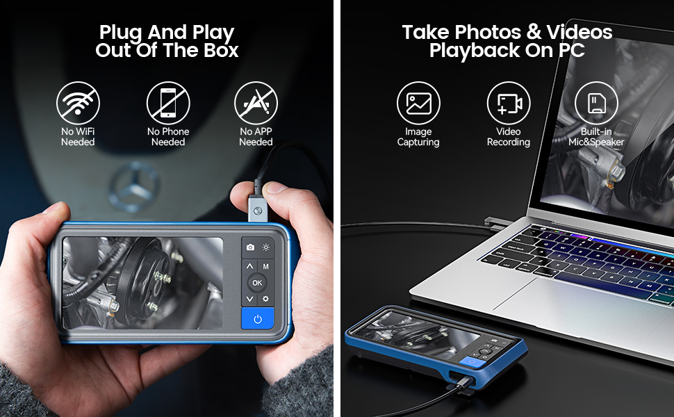 Dual Lens Endoscope Camera with Light Teslong MS450 45 Automotive Inspection Snake Borescope Inspection Camera Scope