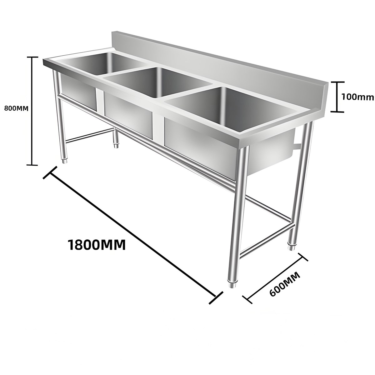 304 stainless steel three compartment commercial kitchen sink