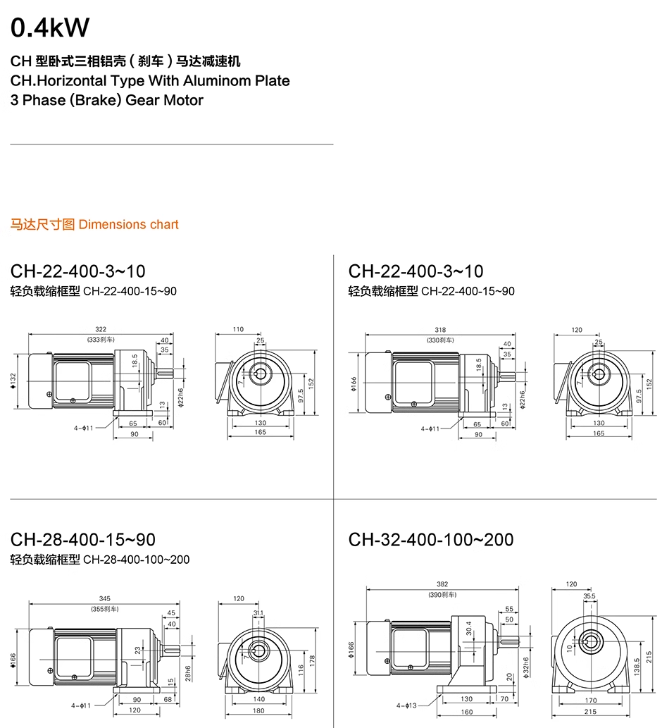 CH1822283240 horizontal reduction motor 200W400W vertical gear motor Shengbang threephase asynchronous motor var