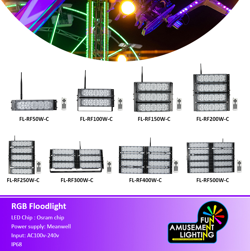 50W 100W 150W 200W 300W 400W 500W RGB LED Floodlight Waterproof IP65 Wireless Remote Control RGB Flood Light