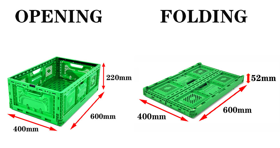 600400220mm high quality heavy duty foldable plastic crate for vegetables