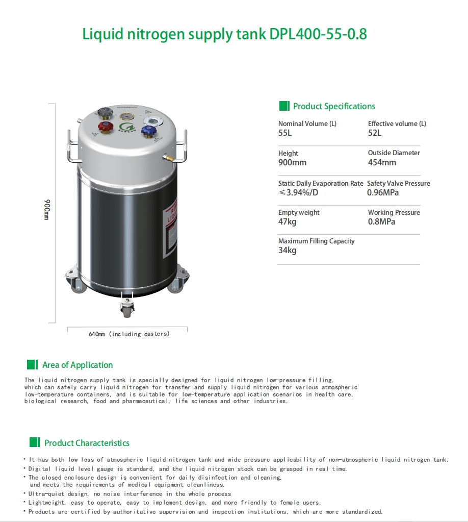 Store liquid nitrogen to provide liquid sources or nitrogen refills for equipment
