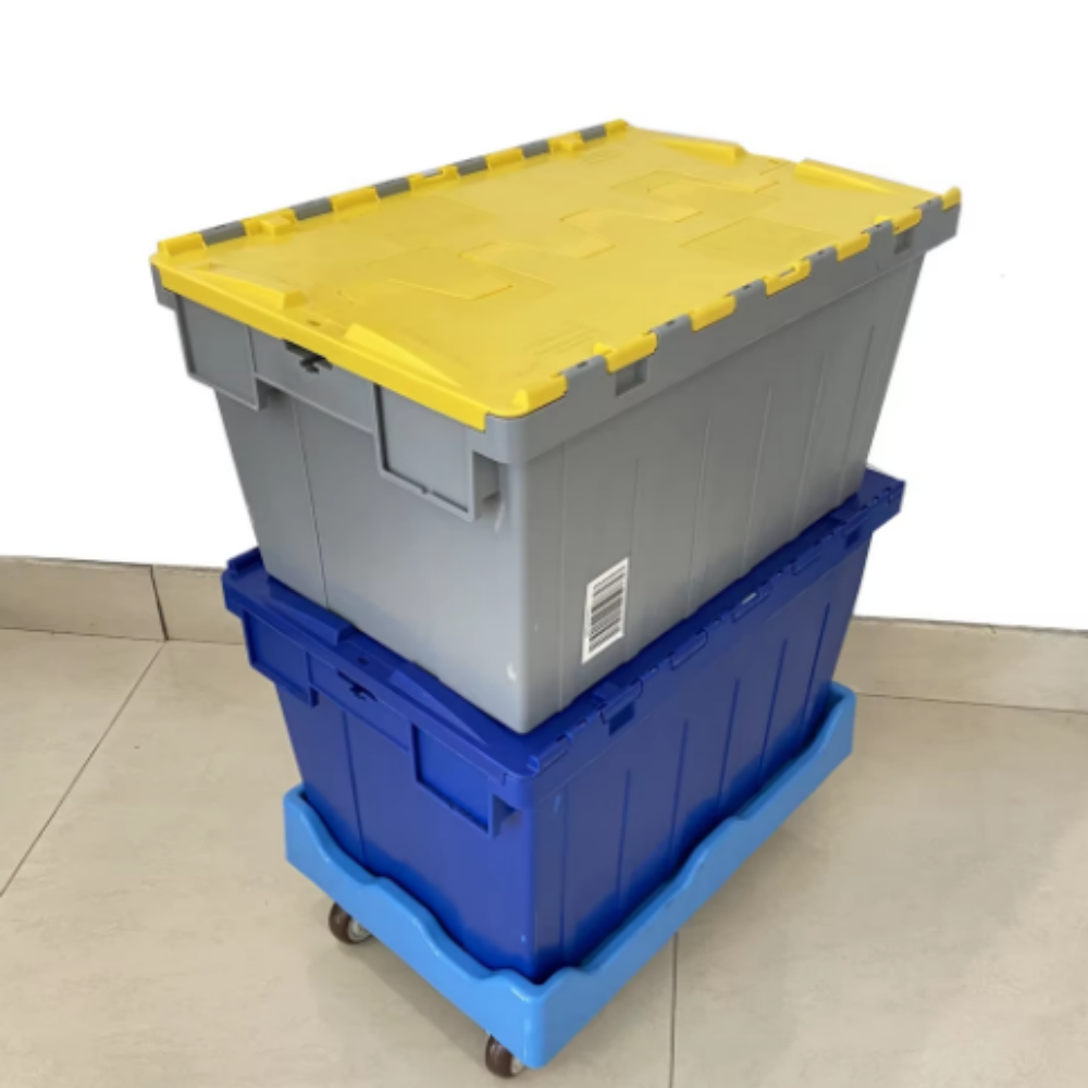 600400315mm PP heavy duty storage stack and nest plastic crate attached lid container