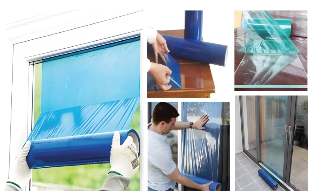 HDPE LDPE PE Protective Film For Glass And Mirror Windows Glass Fence Surfaces NonResidue Adhesive