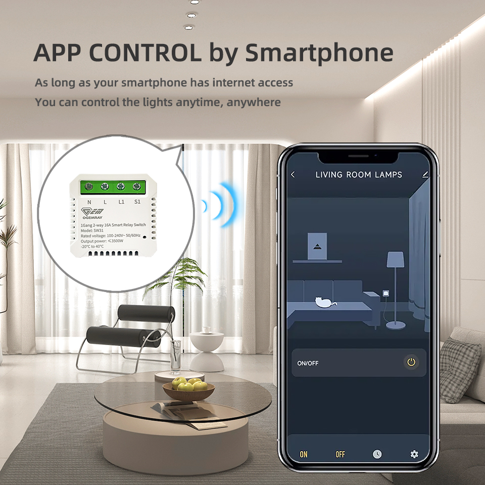 Top quality 30A 4500W 1 Gang 2 way WiFi smart remote control relay switch support APP Voice control Alexa Google