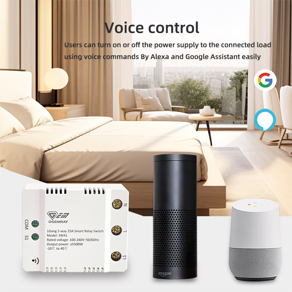 Wholesale 25A 5500W 1 Gang 2 way WiFi smart remote control relay switch support APP Voice control Alexa Google