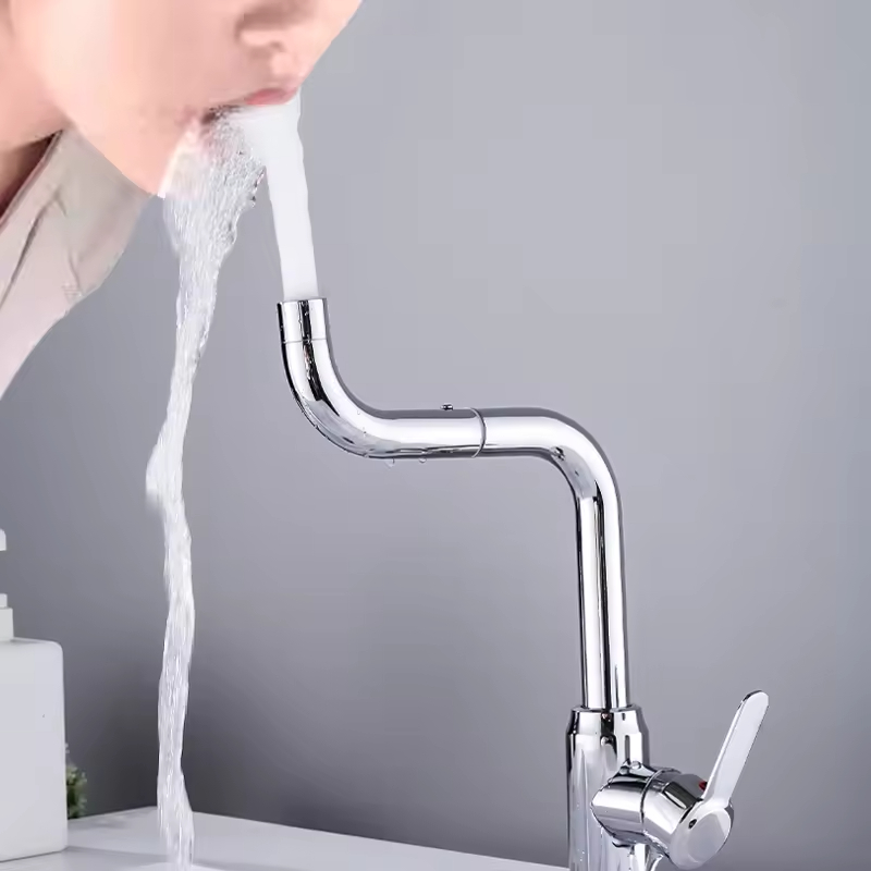 Stainless Steel Single Handle Basin Faucet Single Hole Rotation Cycle Whole Turn Bathroom Basin Water Tap