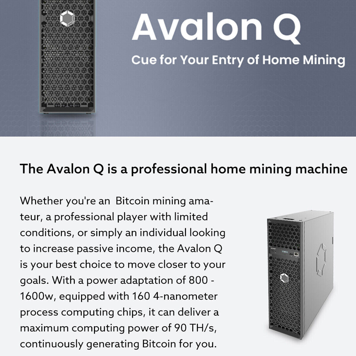 Canaan Avalon Q 90THs 1674W Quiet Bitcoin Miner for ECO Home Use IN STOCK ROI