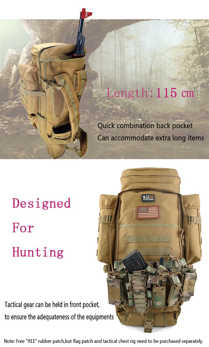 Outdoor Hunting Black Tactical Backpack Large Capacity 70L 100 cotton fivecolor 10pcslotdrop shipping