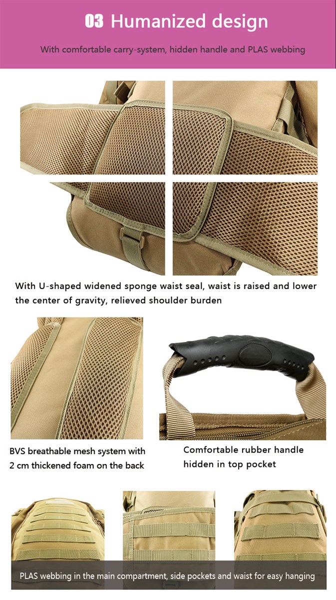 Outdoor Hunting Black Tactical Backpack Large Capacity 70L 100 cotton fivecolor 10pcslotdrop shipping