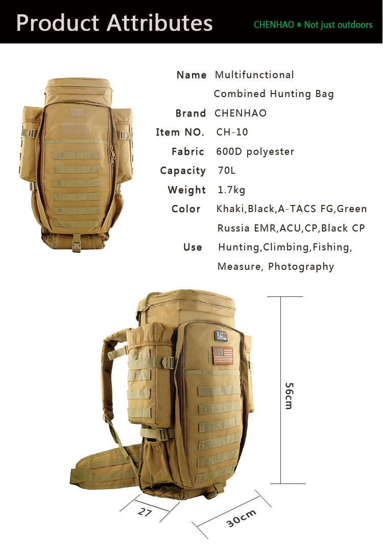 Outdoor Hunting Black Tactical Backpack Large Capacity 70L 100 cotton fivecolor 10pcslotdrop shipping