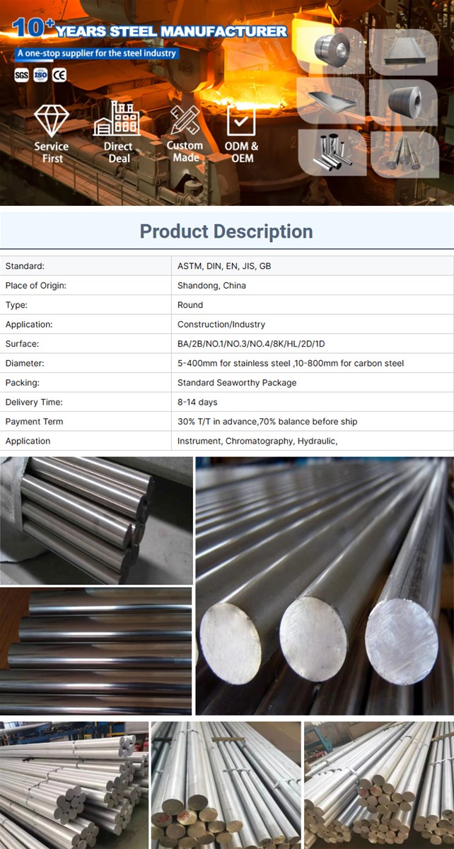 Customized brushed no4 bright finish surface 201 304 316 430 stainless steel round bar rod stock price