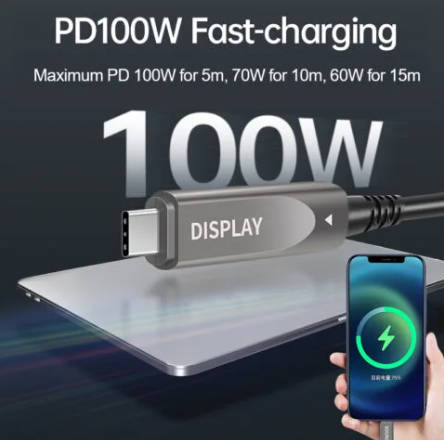 Fiber Optic USB C Cable 15ft5m8K Video10Gbps Data100W Power Delivery