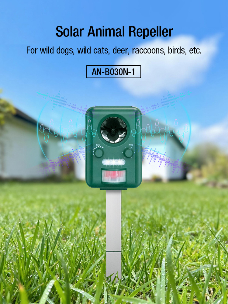 Solar Animal Repellent Ultrasonic Flashing for Cat Dog Deer Fox Bird IPX4 Waterproof with CE RoHS