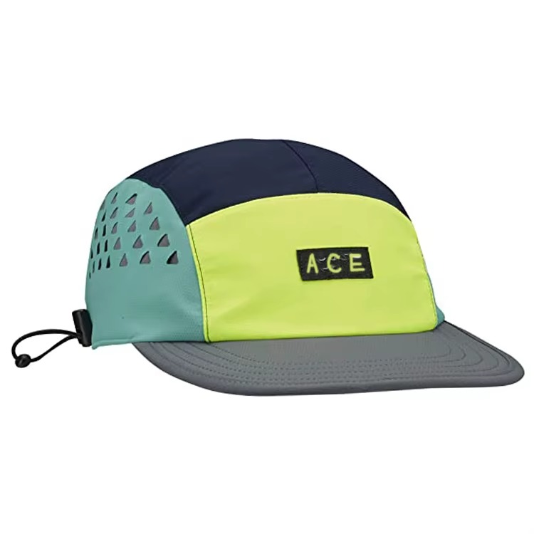 Custom 5 Panel Sport Hat for Men Multicolor Woven Patch Laser Cut Perforated Holes Waterproof Sport Cap