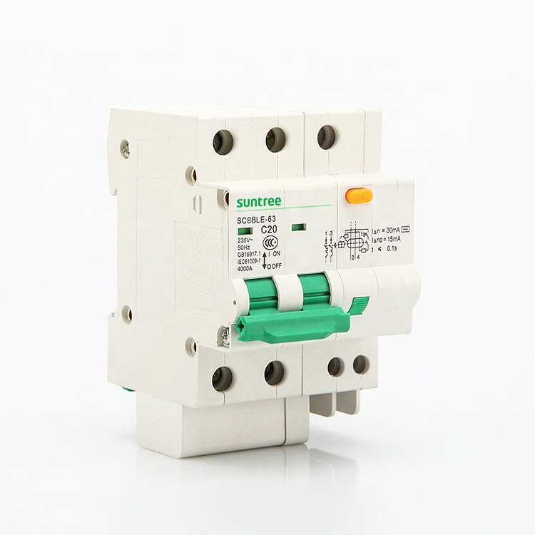 SCB8LE Residual Current Circuit Breaker SCB8LE-63-3P+N-25A 30mA 6KA C Curve RCD ELCB RCCB by Suntree