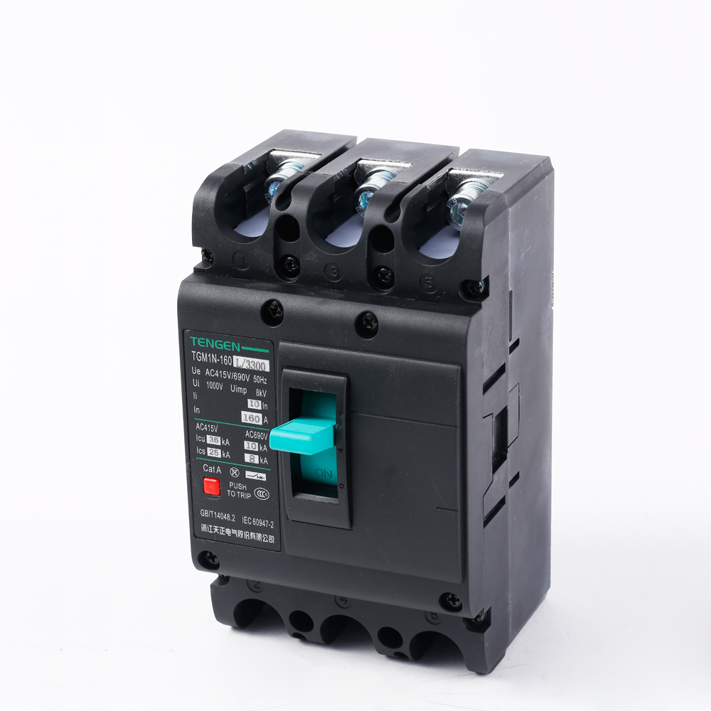 ECVV Moulded Case Circuit Breaker Frame 160 A, TGM1N-160L/3300-125A Breaking Capacity Class L, 3-Pole, Thermomagnetic Tripping, MCCB