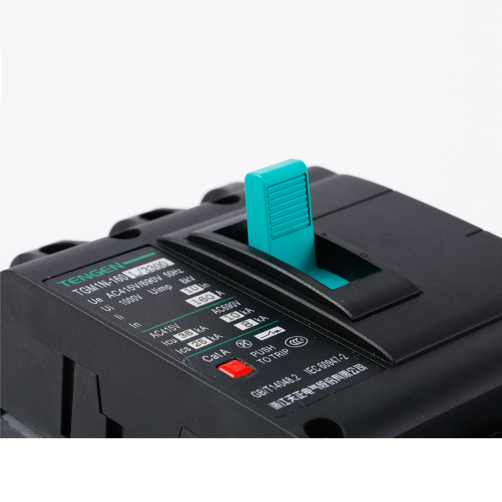 ECVV Moulded Case Circuit Breaker Frame 160 A, TGM1N-160L/3300-125A Breaking Capacity Class L, 3-Pole, Thermomagnetic Tripping, MCCB